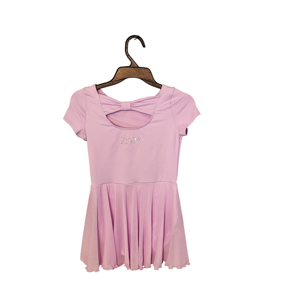 Justice Girls Purple Cap Sleeve Leotard with Skirt Bow Back Dancewear Size M 10 - Picture 2 of 3